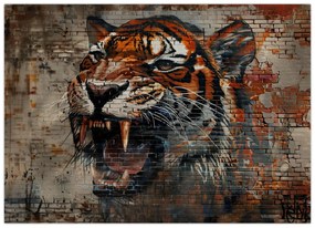 Tablou pe sticlă - Tigru din Cărămizi (70x50 cm)