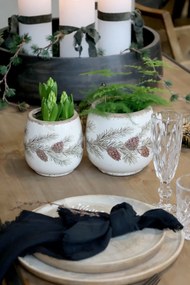 Ghiveci decorativ crem din ceramică, cu motive de ghirlande de brad, D15 cm „Garland”