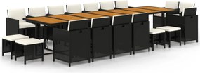 vidaXL Set mobilier de grădină cu perne, 19 piese, negru, poliratan