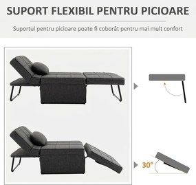 HOMCOM Canapea extensibilă cu Spătar Reglabil pe 5 Nivele și Pernă Suplimentară, 95x179x78 cm, Gri | Aosom Romania