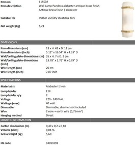 Aplica de perete design LUX Pandora, alama antica 115502 HZ