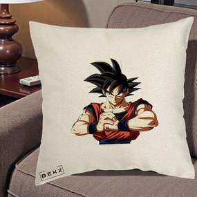 Perna Personalizata Dragon Ball Goku Portret Serios, 40x40 cm, Ecru, Husa Detasabila, Perna Inclusa, BEKZ®