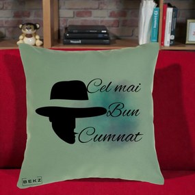 Cadou pentru Cumnat - Perna Personalizata Cel mai Bun Cumnat cu Silueta Palarie si Pete Teal-Roz, 40x40 cm, Verde, Husa Detasabila, Perna Inclusa, BEKZ®