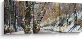 Tablou cu peisaj de iarnă pictat (cu ceas) (90x30 cm)