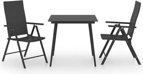 vidaXL Set mobilier de grădină, 3 piese, negru