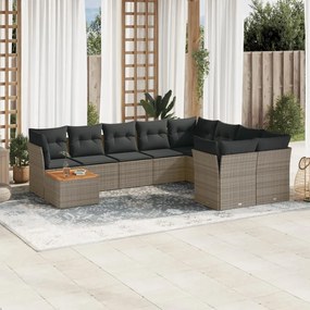 vidaXL Set mobilier de grădină cu perne, 10 piese, gri, poliratan