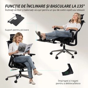 HOMCOM Scaun de Birou Ergonomic din Plasă cu Cotiere, Tetieră, Spătar Reglabil, Funcție Legănare, Negru | Aosom Romania