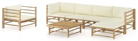 vidaXL Set mobilier de grădină cu perne alb crem, 7 piese, bambus