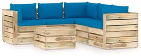 Set mobilier gradina cu perne, 6 piese, lemn verde tratat light blue and brown, 6