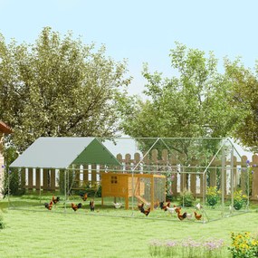 PawHut Grajd pentru pui, Incinta pentru pui de grajd, cu Pânză rezistentă la UV, Plasă de sârmă de oțel, Automat pentru furaje, pentru 18-24 pui | Aosom Romania