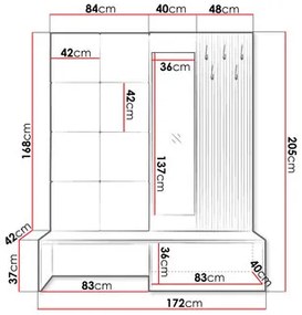 Mobilier hol Anrolat I (Stejar artisan + Negru + Alb) (cu oglindă). 1104702