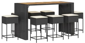 3261519 vidaXL Set mobilier bar de grădină cu perne, 9 piese, negru, poliratan