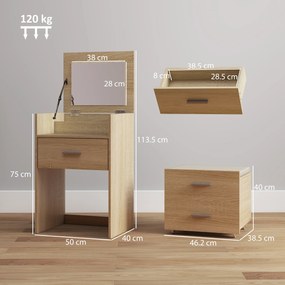 HOMCOM Masă de Toaletă cu Oglindă Rabatabilă, Natural | Aosom Romania