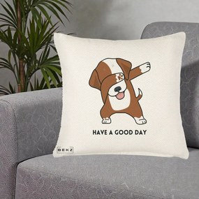 Perna Decorativa Caine Dab Have A Good Day, 40x40 cm, Crem Reliefat, Husa Detasabila, Perna Inclusa, BEKZ®
