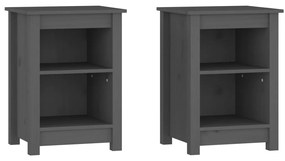 vidaXL Noptiere, 2 buc., gri, 40x35x55 cm, lemn masiv de pin