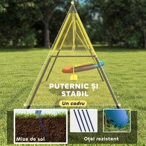 AIYAPLAY Set de Leagăne pentru Copii cu Două Tipuri de Leagăne, Loc de Joacă Exterior cu Corzi Reglabile, Structură din Metal pentru Vârsta 3-8 Ani, Capacitate 150kg, Multicolor | Aosom Romania
