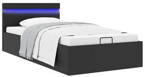 vidaXL Cadru pat hidraulic cu ladă LED negru 90x200 cm piele ecologică