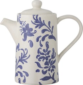 Ceainic din ceramică albă, cu detalii albastre decorate manual, „Petunia", 10,5 x 19,5 cm