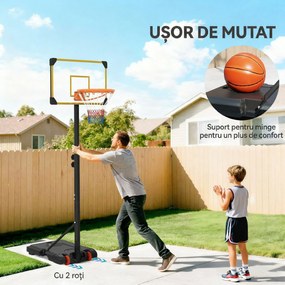 SPORTNOW Coș de Baschet pentru Copii 6-14 Ani, Coș de Baschet cu Înălțime Reglabilă, Roți și Bază Umplută, 71x46 cm, Galben | Aosom Romania
