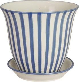 Ghiveci din ceramică pictat manual cu dungi, Ø 22 x H 18,5 cm, albastru, „Miriam"