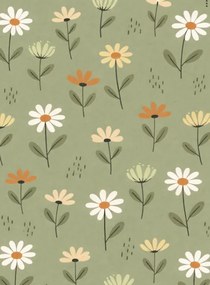 Cearsaf din bumbac pentru patutul copilului FLORAL NEST verde 110x160 cm