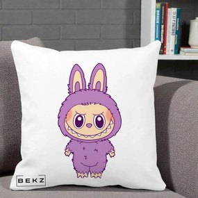 Perna Personalizata Labubu Violet Solo, 40x40 cm, Alba Mata, Husa Detasabila, Perna Inclusa, BEKZ®