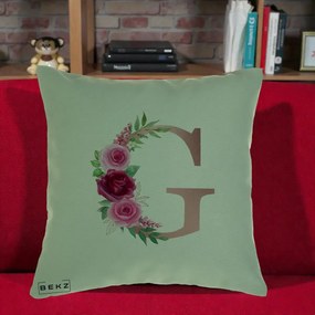 Cadou Personalizat - Perna Personalizata Monograma Rose Gold Litera G, 40x40 cm, Verde, Husa Detasabila, Perna Inclusa, BEKZ®