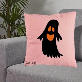 Perna Decorativa Halloween Fantoma Neagra cu Ochi Portocalii, 40x40 cm, Roz, Husa Detasabila, Perna Inclusa, BEKZ®