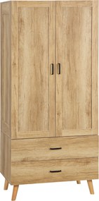 HOMCOM Dulap Dormitor 2 Uși cu 2 Sertare și Bară pentru Umerașe 80x54x180 cm Lemn | Aosom Romania