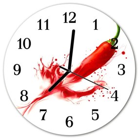 Ceas de perete din sticla rotund Chili Pepper Chili Pepper Red