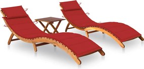 vidaXL Șezlonguri cu masă și perne, 2 buc., lemn masiv de acacia