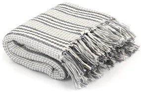 vidaXL Pătură decorativă cu dungi, bumbac, 125 x 150 cm, gri și alb