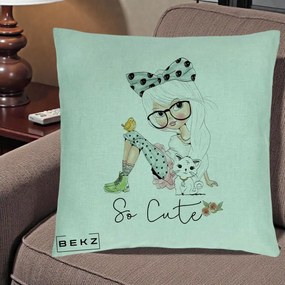 Perna Decorativa So Cute Fata Fashion, 40x40 cm, Verde Menta, Husa Detasabila, Perna Inclusa, BEKZ®