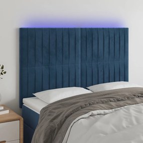 3122714 vidaXL Tăblie de pat cu LED, albastru închis, 144x5x118/128cm, catifea