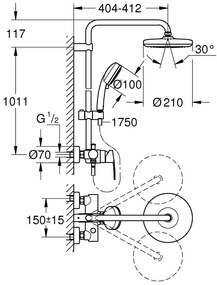 Coloana dus Grohe Tempesta 160, monocomada, suport para ajustabil, crom - 26224001