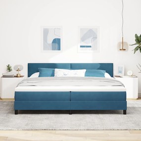 vidaXL Pat box spring cu saltea, albastru închis, 200x200 cm, catifea