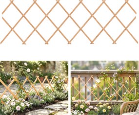 Outsunny Grilaj de grădină din lemn extensibil Suport pentru plante cățărătoare Trandafiri și viță-de-vie 180x60 cm Maro deschis | Aosom Romania