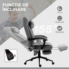 Vinsetto Scaun Birou cu Masaj și cu Încălzire, Fotoliu Birou cu Spătar Înclinabil 155°, Suport Picioare, 66x76x112-120cm,Gri | Aosom Romania