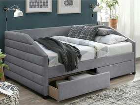Pat tip divan NADIA 120x200, stofa catifelata gri, cu somiera si serta