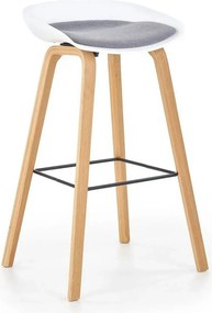 Scaun bar H86, gri/alb/stejar sonoma, stofa/plastic/lemn, 43x42x81 cm