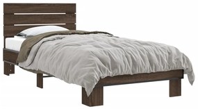 845746 vidaXL Cadru de pat, stejar maro, 90x200 cm, lemn prelucrat și metal