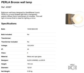 Aplica de perete baie cu protectie IP44 PERLA Bronze 40087