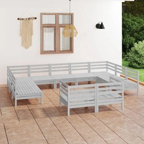 3083485 vidaXL Set mobilier grădină, 11 piese, alb, lemn masiv pin