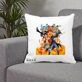 Perna Personalizata One Piece Echipa Straw Hat in Flacari, 40x40 cm, Alba Mata, Husa Detasabila, Perna Inclusa, BEKZ®
