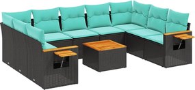 vidaXL Set canapele de grădină cu perne, 10 piese, negru, poliratan