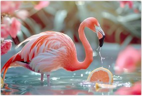 Tablou - Flamingo în iaz (90x60 cm)