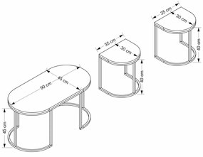 Masuta de cafea set (3 bucăți) Dena - Anthracite, Oak