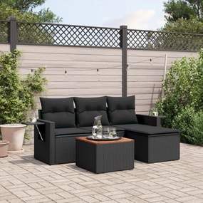 3256860 vidaXL Set mobilier de grădină cu perne, 5 piese, negru, poliratan