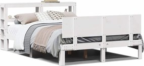 vidaXL Cadru de pat cu tăblie, alb, 135x190 cm, lemn masiv de pin