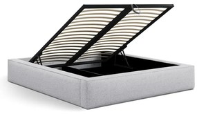 Pat matrimonial gri deschis tapițat cu spațiu de depozitare cu somieră 200x200 cm Simon – Micadoni